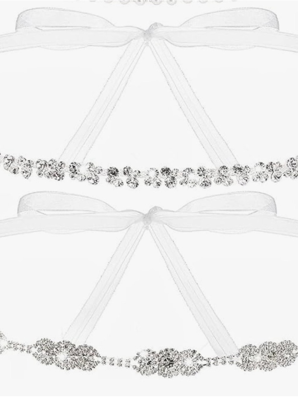 Rhinestone Crystal Bridal Headband/Belt Set - White Ribbon